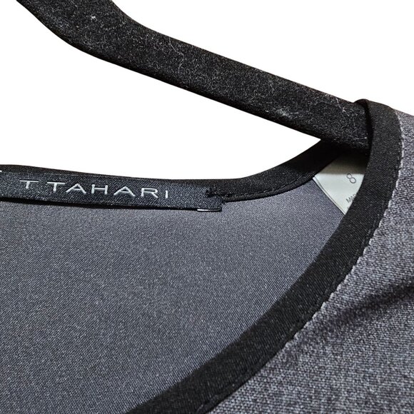 Elie Tahari Gray Sheath Dress Womens Size 8 Short Sleeve Polyester Blend Back Zi - Picture 3 of 12